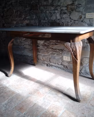 Tavolo rustico antico legno massello piano marmo