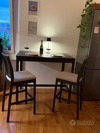 Tavolo bar legno massiccio + 2 sgabelli