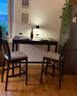 Tavolo bar legno massiccio + 2 sgabelli