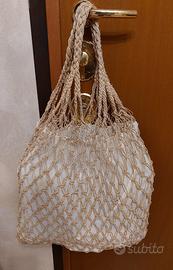 Borsa a rete in rafia fatta a mano fodera cotone