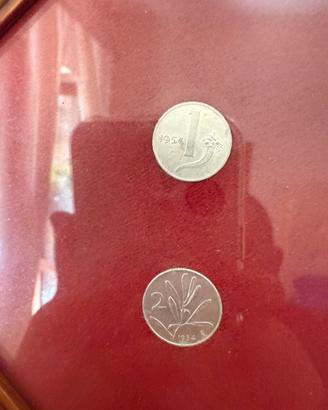 N 2 monete da 1 e 2 lire italiane