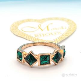 Anello Donna Dorato Con Pietre Verdi Misura 19
