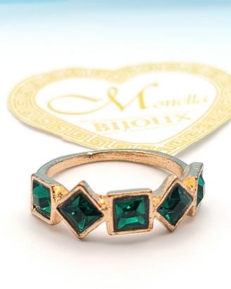 Anello Donna Dorato Con Pietre Verdi Misura 19