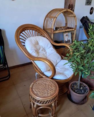 Salotto completo in vero bambù – 2 sdraio + pouf +
