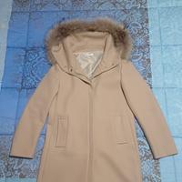 Cappotto beige Romi-hò con cappuccio in Pelliccia