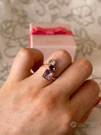 Anello regolabile in Ottone Rosa eCristalli Viola