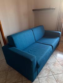 Divano letto due posti in tessuto color petrolio