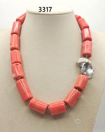 Collana CORALLO Bamboo e PERLA scaramazza