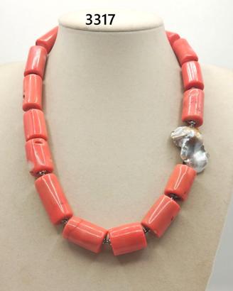 Collana CORALLO Bamboo e PERLA scaramazza