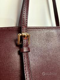 Borsa tote bordeaux vera pelle saffiano