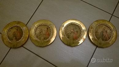4 Piattini in terracotta vintage dorati