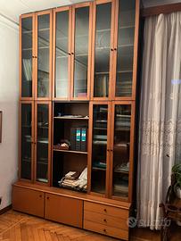 Libreria grande in legno con ante in vetro