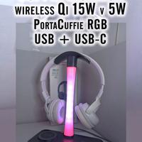 supporto cuffie con luci, ricariche WiFi e USB