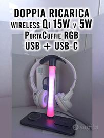 supporto cuffie con luci, ricariche WiFi e USB