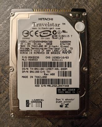 Hitachi Travelstar 40GB IDE 2.5" (08/2004) - Retrò