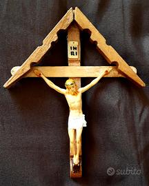 CROCIFISSO legno Artigianale FATTO A MANO anni '90