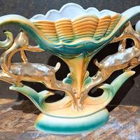 Vaso ceramica vintage daini o cerbiatti dorati