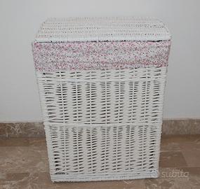 Cesto portabiancheria giochi vimini bianco