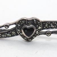 Splendida spilla cuore argento onice marcasite