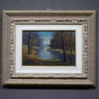 Dipinto ad olio su tavola raffigurante paesaggio