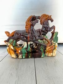 Scultura Cavalli Vintage in Ceramica
