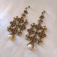 Orecchini Vintage Bronzo Cristallo Perle di fiume 