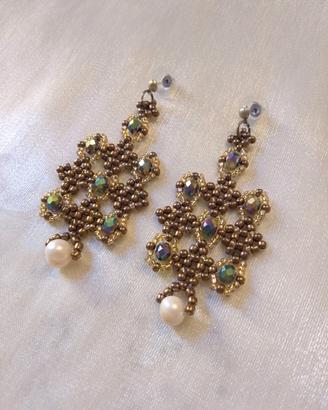 Orecchini Vintage Bronzo Cristallo Perle di fiume 