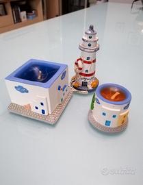 Set 2 candele + statuetta a forma di faro