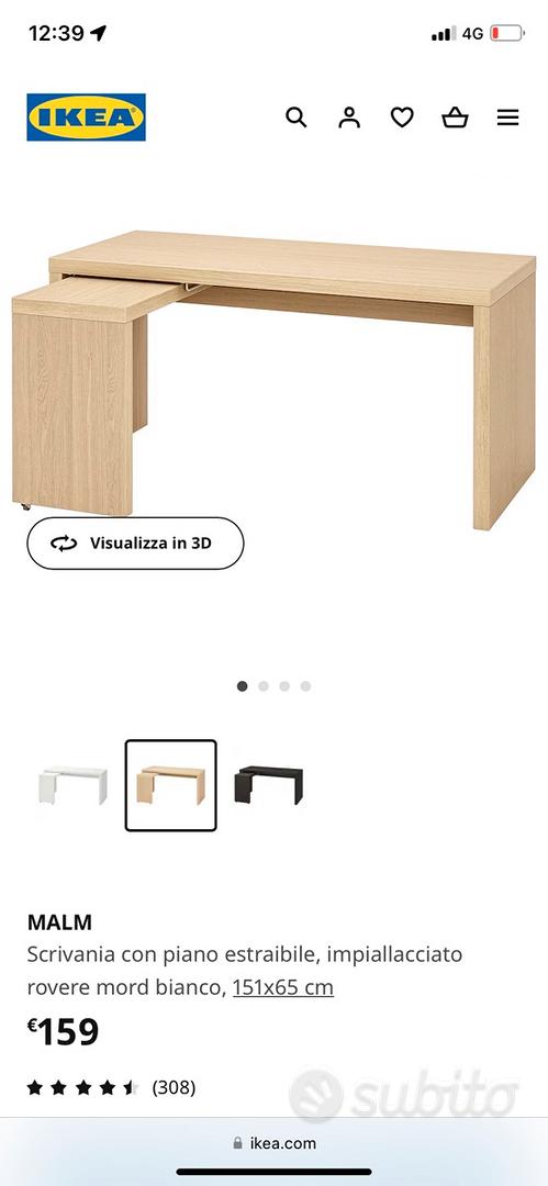 MALM Scrivania con piano estraibile, impiallacciato rovere mord bianco,  151x65 cm - IKEA Italia