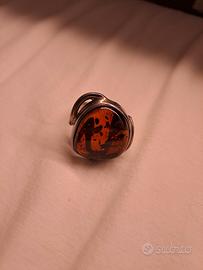anello argento e ambra