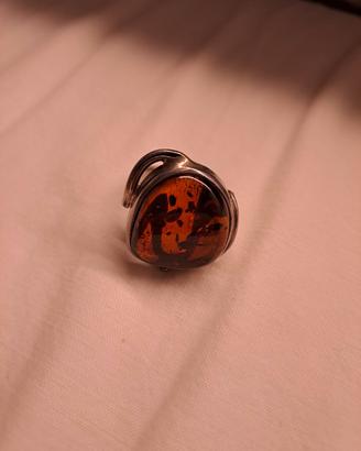 anello argento e ambra