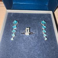 Parure anello oro18kdiamanti acquamarina orecchini