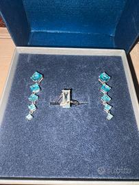 Parure anello oro18kdiamanti acquamarina orecchini