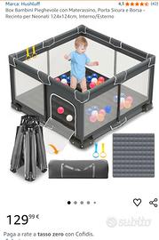 Box Bambini Pieghevole con Materassino 124x124cm