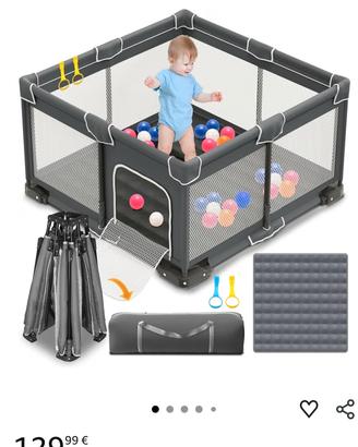 Box Bambini Pieghevole con Materassino 124x124cm