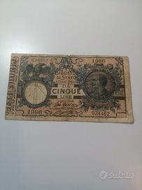 Cartamoneta 5 lire Vittorio Emanuele III