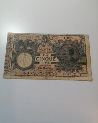 Cartamoneta 5 lire Vittorio Emanuele III