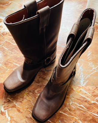 Stivali da uomo vintage in pelle marrone tg43