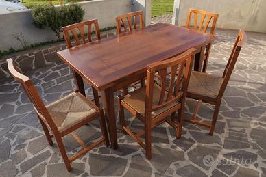 Tavolo Arte Povera Massello + 6 Sedie Impagliate