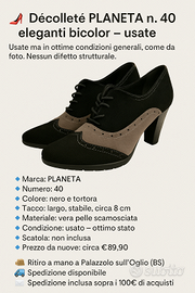 👠 Décolleté PLANETA n.40 eleganti bicolor – usate