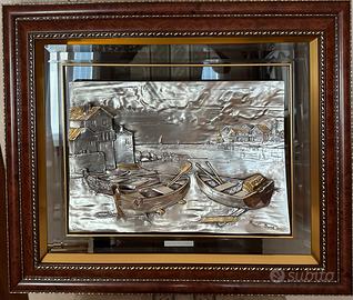 Quadro Argento Brunel  "Barche sull'arenile"