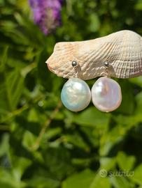 orecchini a lobo argento 925 perla di fiume bianca