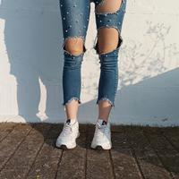 Ake jeans taglia s perle strappi blu scuro