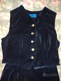Completo gonna e gilet in velluto blu