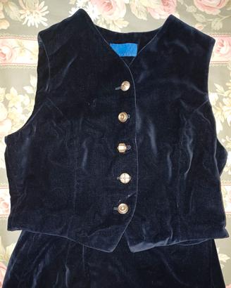 Completo gonna e gilet in velluto blu