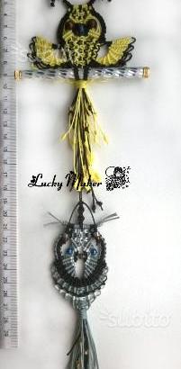 Coppia di Gufi zebra Intrecci di corda a macrame