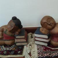 Coppia fermalibri etnici in legno