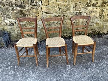 3 vecchie sedie  contadine impagliate