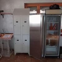 frigo in acciaio e due vetrinette e altro