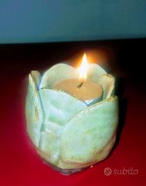 Portacandele Pietra Ceramica Vetrificato Flower